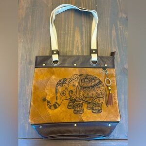 Vaan Elephant Reclaimed Leather  Bag Purse Boho Festival Mandala Hippie School